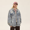 Unisex Washed Graffiti Ripped Denim Jacket - Retro