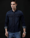 Men's Slim Fit Solid Denim Casual Shirt (AAMAL)