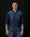 Men's Slim Fit Solid Denim Casual Shirt (ACHAL)
