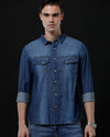 Men's Slim Fit Solid Denim Casual Shirt (ACHAN)