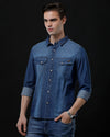 Men's Slim Fit Solid Denim Casual Shirt (ACHAN)