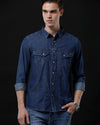 Men's Slim Fit Solid Denim Casual Shirt (AMLET)