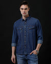 Men's Slim Fit Solid Denim Casual Shirt (AMLET)