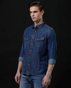Men's Slim Fit Solid Denim Casual Shirt (AMLET)
