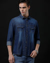 Men's Slim Fit Solid Denim Casual Shirt (AMPHI)