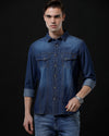 Men's Slim Fit Solid Denim Casual Shirt (AMPHI)