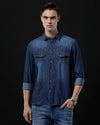 Men's Slim Fit Solid Denim Casual Shirt (AMPHI)