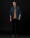 Men's Slim Fit Solid Denim Casual Shirt (AMPLE)