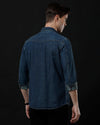Men's Slim Fit Solid Denim Casual Shirt (AMPLE)