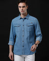Men's Slim Fit Solid Denim Casual Shirt (ANSOL)