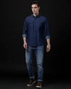 Men's Slim Fit Solid Denim Casual Shirt (ANTEN)