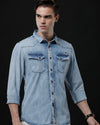 Men's Slim Fit Solid Denim Casual Shirt (ANANT)