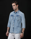 Men's Slim Fit Solid Denim Casual Shirt (ANANT)