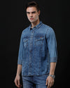 Men's Slim Fit Solid Denim Casual Shirt (APLIT)