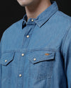 Men's Slim Fit Solid Denim Casual Shirt (APOKE)