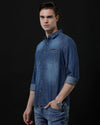Men's Slim Fit Solid Denim Casual Shirt (DRIVE)