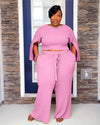 Crew Neck Knitted	 sweat suit set women plus size women clothing two piece set