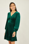 Yumi Green Velvet Long Sleeve Skater Dress