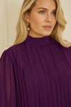 Yumi Plum Pleated Long Sleeve Top With High Neck