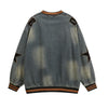 Denim V-Neck Star Letter Sweater