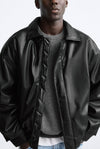 Men's Faux Leather Lapel Cotton Jacket – Black European & American Style