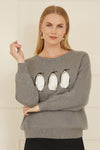 Yumi Grey Christmas Festive Penguin Knitted Jumper