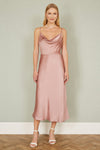 Yumi Rose Pink Satin Cowl Neck Midi Slip Dress