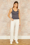 Yumi Navy Striped Sparkle Knitted Vest Top