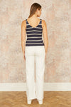 Yumi Navy Striped Sparkle Knitted Vest Top