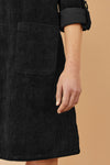 Yumi Black Cord Tunic Dress With 3/4 Sleeves And Pockets