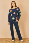 Yumi Navy Crochet Flower Jumper