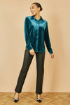 Yumi Teal Velvet Relaxed Fit Shirt