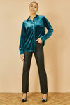 Yumi Teal Velvet Relaxed Fit Shirt