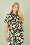 Yumi Black Cotton Splash Print Relaxed Fit Shirt