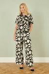 Yumi Black Cotton Splash Print Relaxed Fit Trousers