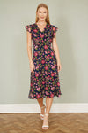 Yumi Navy Floral Midi Skater Dress