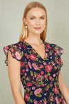 Yumi Navy Floral Midi Skater Dress