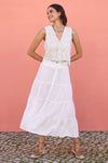 Yumi White Midi Boho Skirt