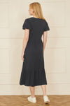 Yumi Navy Viscose Button Through Midi Dress