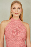 Yumi Pink Lace Halter Neck Dress