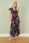 Yumi Navy Flower Print Wrap Midi Dress