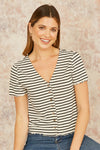 Yumi White Striped Cotton Jersey Lettuce Trim T-Shirt