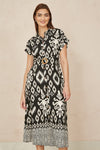 Yumi Black Abstract Geo Print Relaxed Midi Shirt Dress With Belt