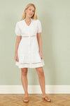 Yumi White Cotton Lace Trim Skater Shirt Dress