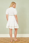 Yumi White Cotton Lace Trim Skater Shirt Dress
