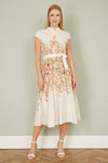 Yumi White Linen Floral Mirrored Placement Skater Dress