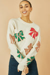 Yumi White Sequinned Bow Relaxed Fit Jumper