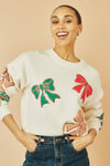 Yumi White Sequinned Bow Relaxed Fit Jumper