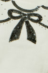 Yumi White Sequinned Bow Neckline Jumper