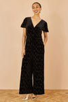Yumi Black Foil Print Velvet Jumpsuit